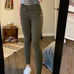 High waisted olive green jeans